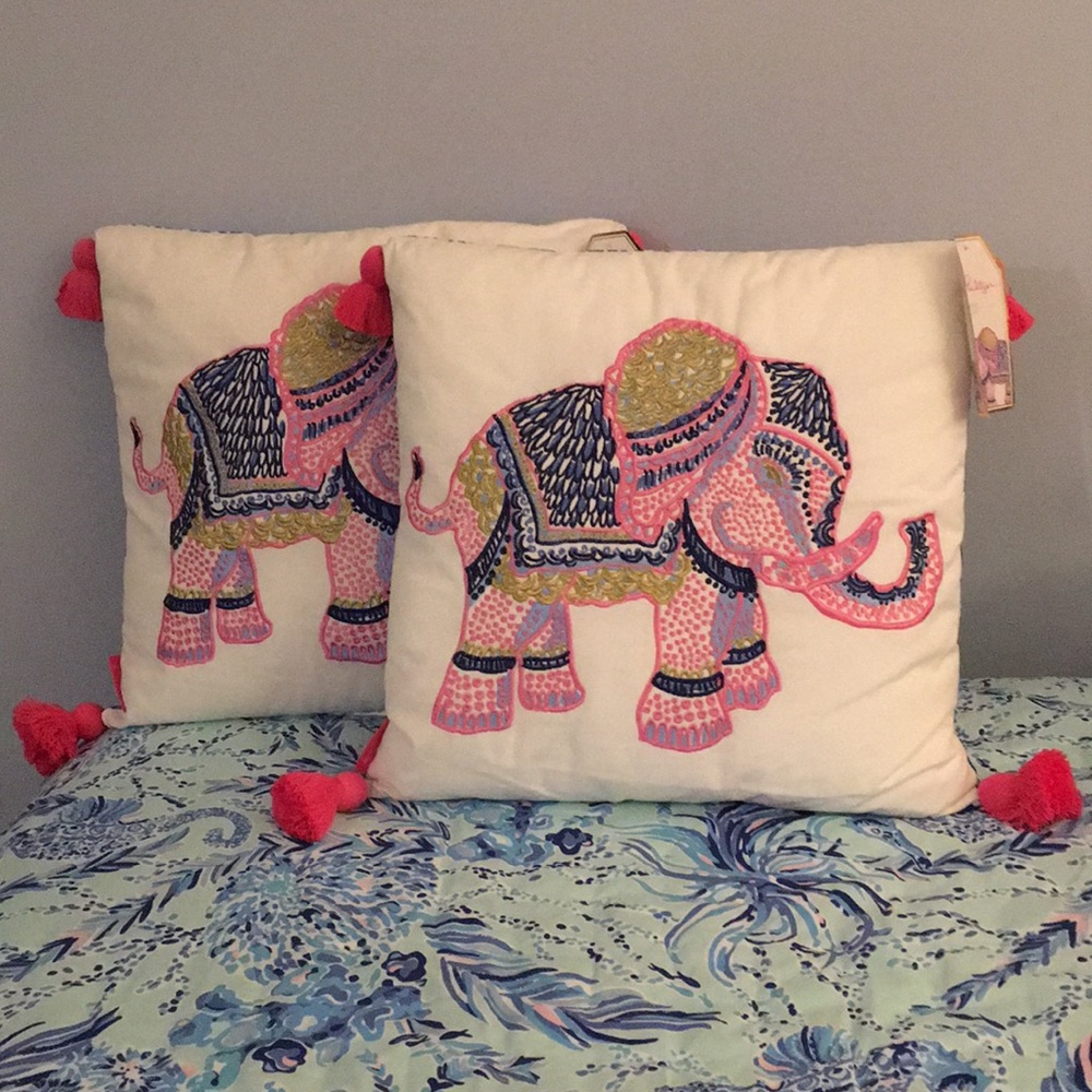 Two Lilly Pulitzer Large Elephant Pillows, NWT